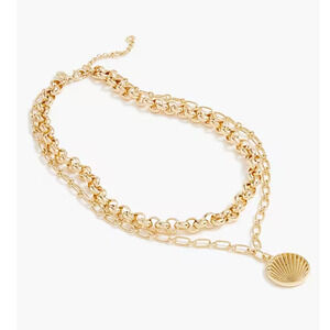 NWT J. Crew Gold Mixed-Chain Shell Pendant Layering Necklace